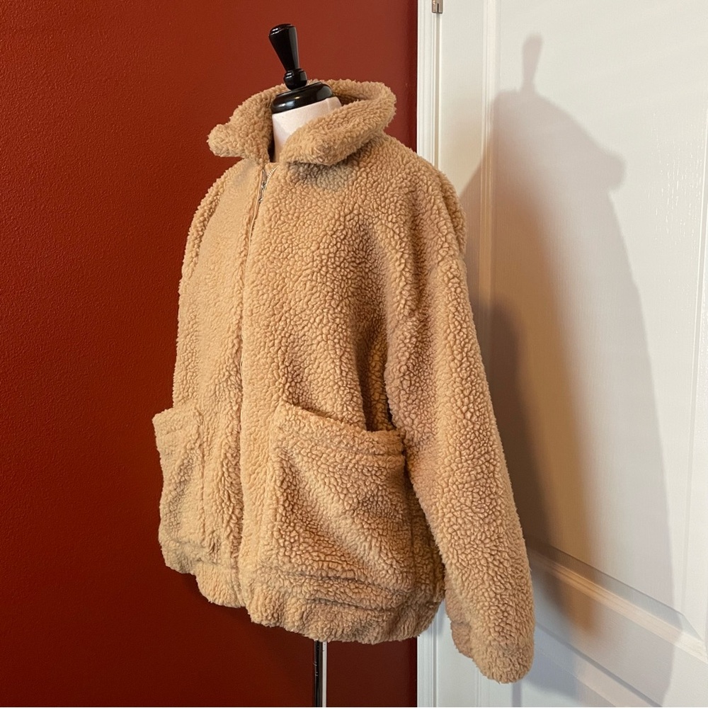I Am Gia Women’s Pixie Sherpa Slouchy Oversized Brown Teddy Jacket Coat